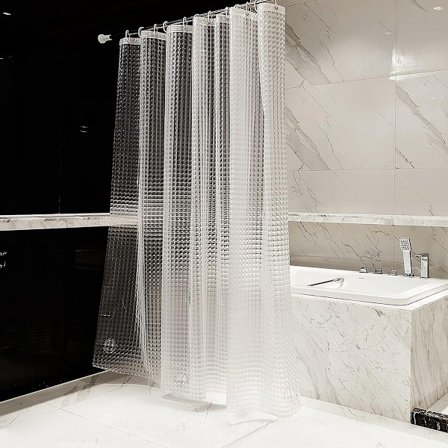 Dusjforheng - Tykt, transparent dusjforheng - Vanntett - Transparent 3D - PEVA-plast - 180x200 cm - Hvit