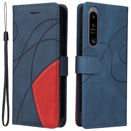 Texturerat läder Sony Xperia 1 IV fodral med handledsband - Blå