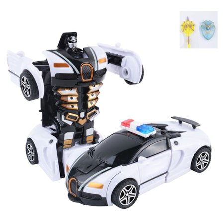 Transformerende bil legetøj stødresistent dobbelt inerti robust holdbar robot bil legetøj til børn drenge hvid og sort