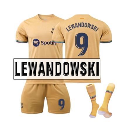 FC Barcelona bortatröja 2022/23 Lewandowski No.9 Fotbollströja 3-delade kit för barn Vuxna 26(145-150CM)