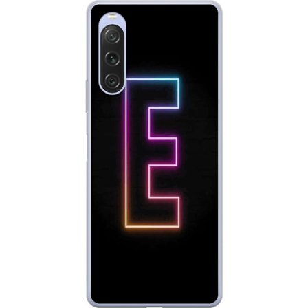 Yhteensopiva Puhelinkuori Sony Sony Xperia 10 V Minimalistinen neonkirjain E kirkkaissa väreissä tummaa taustaa vasten modernissa ja tyylikkäässä