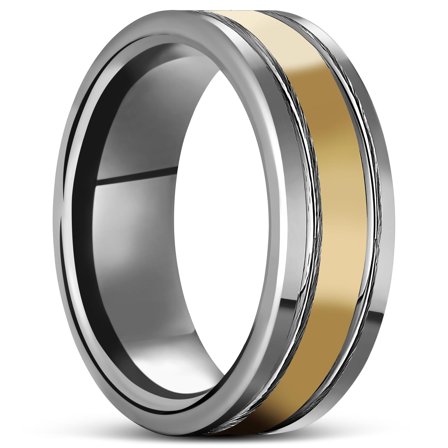 Terra | 8 mm Silver-Tone & Gold-Tone Tungsten Carbide Ring for Men - Steel rings