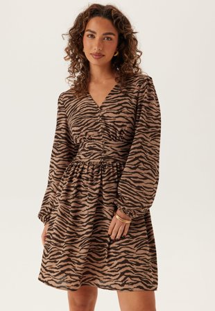 BUBBLEROOM V-neck Button Short Dress Zebra L
