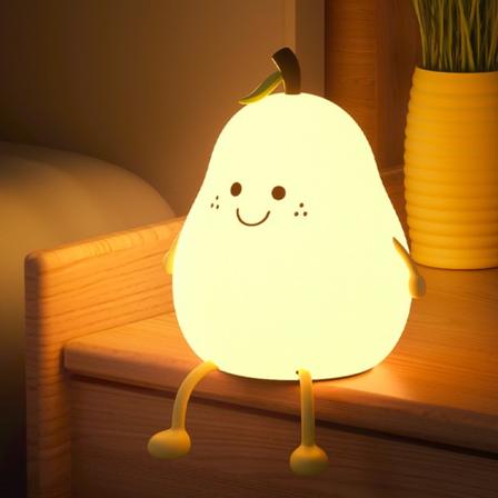 1 stk. Sød pæreformet lampe i silikone LED natlys, genopladelig