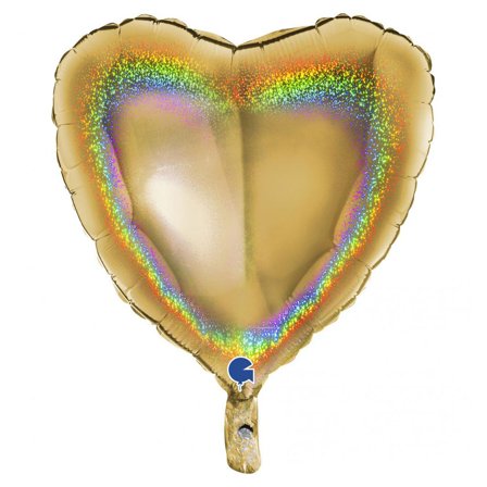 Holografisk Folieballon Hjerte Guld