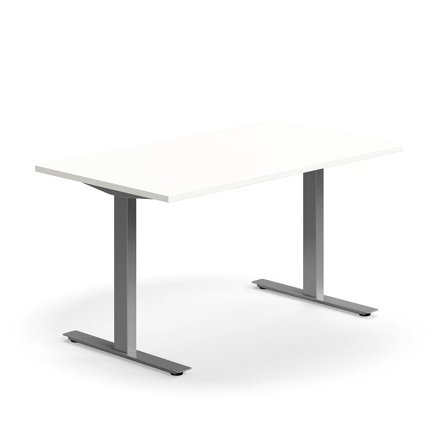 Skrivbord QBUS, T-stativ, 1400x800 mm, silver, vit