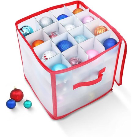 Juleopbevaringsboks – 64 rum til julekugler og trædekorationer | Stor plastorganisator til lyskæder og glimmer