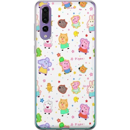 Kompatibel Mobilcover til Huawei P20 Pro Farverige tegneserie dyrekarakterer i en legende stil med stjerner og prikker på en lys baggrund