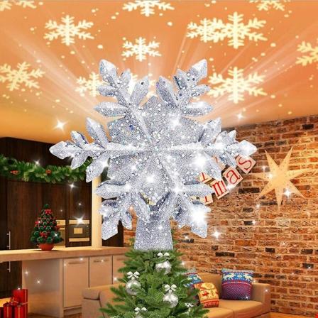 Stjärnformad Julgranstopp, 3D Snöflinga LED-Projektorlampa, Julgransprydnad, Inomhus & Utomhus Julgransdekoration