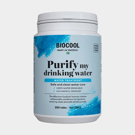 Water purification tablets BioCool Purify My Drinking Water, 250 tablets, for 1250 liters of water