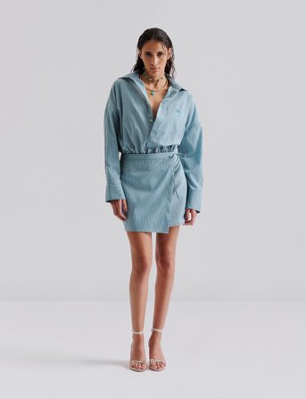 Malina Portea Wrapped Shirt Dress - Blue - 36