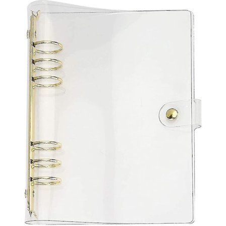 A5 Genomskinlig Anteckningsboksskydd Mjuk PVC-Pärm med 6 Extra Stora Runda Ringar