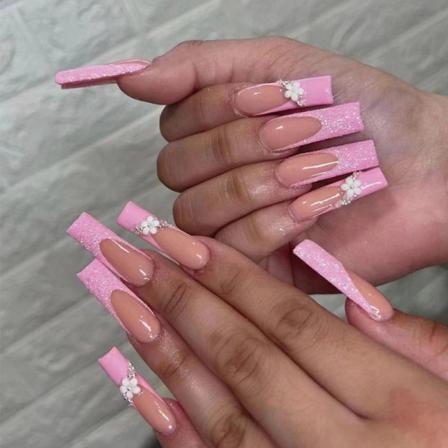 Manikyr Rosa Glitterkant Blomma Nagellapp 24st