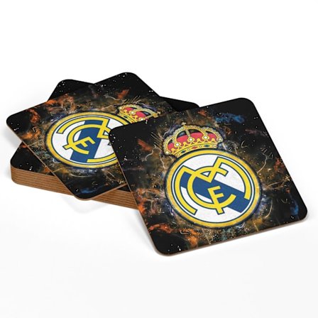 4-Pak - Glassbrikker Real Madrid - Underlag til Glass
