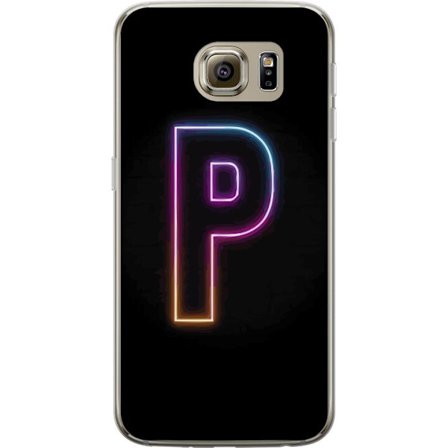 Kompatibel Mobilcover til Samsung Samsung Galaxy S6 Minimalistisk neonbogstav P i farvegradient og lyseffekt mod sort baggrund i digital neonstil