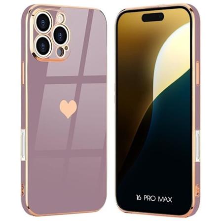 Cover til iPhone 16 Pro Max, Beskyttelse med hjertemønster Blød Silikone Luksus Lilla