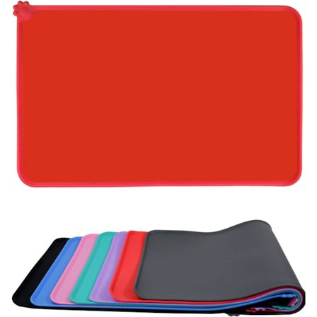 Måtte til hunde- og katteskål, skridsikker måtte under kæledyrsskåle, vandtæt silikonefodermåtte, 60,9x40,6 cm rød