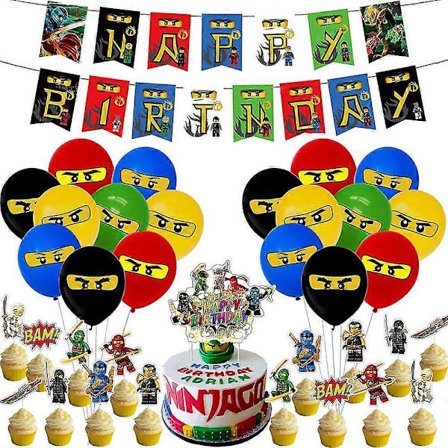 Ninjago Tema Barnkalas Dekorationer Kit med Ballonger Banner