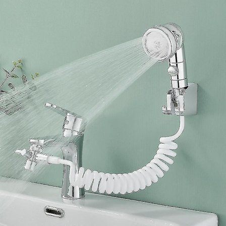 Allas-käsisuihkukokonaisuus, kylpyhuoneen hanan käsisuihku, pesualtaan letkusuihku suuttimella, 3 suihkutilaa hiusten pesuun, kylpyhuoneen aputilaan