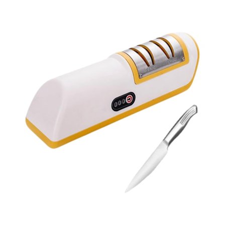 2-trinns elektrisk knivsliper for husholdningsbruk med 4 slipeporter for grove og fine kniver, gul