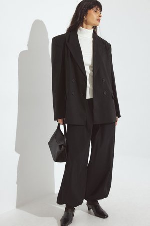 NA-KD - Oversized dobbeltspent maxiblazer - Figursydd blazer - Svart - EU 42