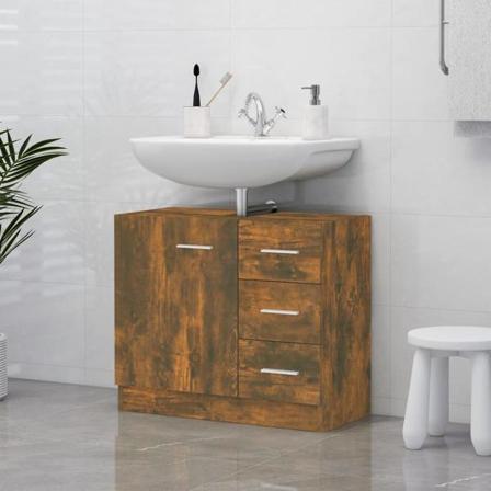 Vidaxl Handfatsskåp Rökfärgad Ek 63x30x54 Cm Konstruerat Trä Brun