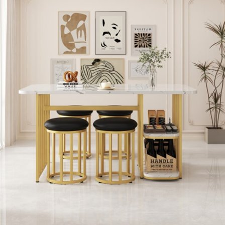 Matsalsset (med matbord, 4 stolar), köksbordset med stålram, matbord med förvaringsutrymme, 140*80*75cm modernt matbord