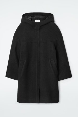 COS Femme Manteau Capuche Laine Bouillie in Noir