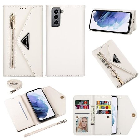 Kompatibel med Samsung Galaxy S21 Plus 5g case Avtagbar Crossbody-halsrem Lanyard-fodral Dragkedja Case Axel med 6 korthållare Cover Premium P