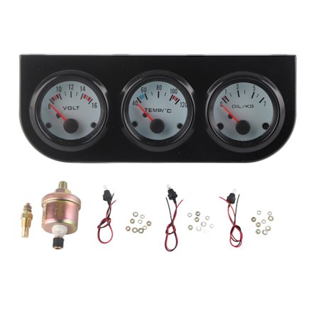 Universal Bil Triple Gauge Kit Vanntemperatur+Volt+Oljetrykkmåler 52mm Instrument