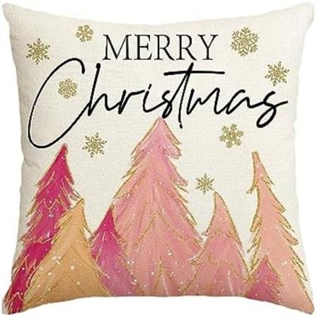 Colorlife Pink Joulukuusi Merry Christmas Tyynynp llinen, 18 x 18 Tuumaa Pinkki Joulu Tynynp llinen Koriste