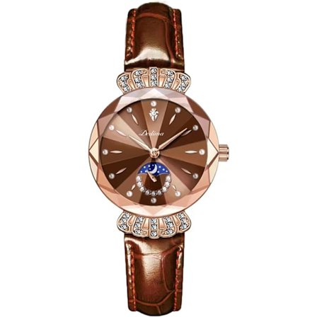 Vanntett dameklokke i rustfritt stål med diamant, luksuriøs analog kvartsklokke