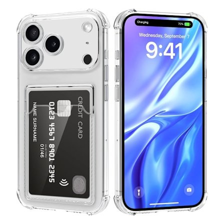 Shockproof Case with Card Holder iPhone 17 Pro Max Transparent