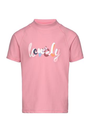 T-Shirt W. Print Swimwear Swim Tops Pink Color Kids