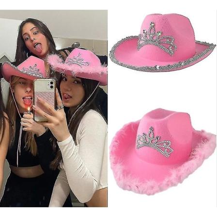 Rosa Cowboyhatt med Tiara Vilda Västern Cowgirl Maskeraddräkt Hönsfest PartyStyle 2 Style 2