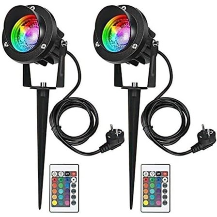 RGB Udendørs LED Spotlight 10W med Spyd Udendørs LED Belysning Spyd Vandtæt Havelampe IP65 Sæt med 2[CO]