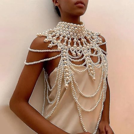 Vintage-tyylinen hääpuku helmi olkaimella ketju koru käsintehty jäljitelmä helmi kaulakoru luksus suurikokoinen vartalon ketju -ES