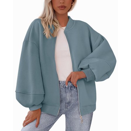 Oversized Sweatshirt med Lynlås, Dame Bomber Jakke Overtøj til Vinter Afslappet Outfit
