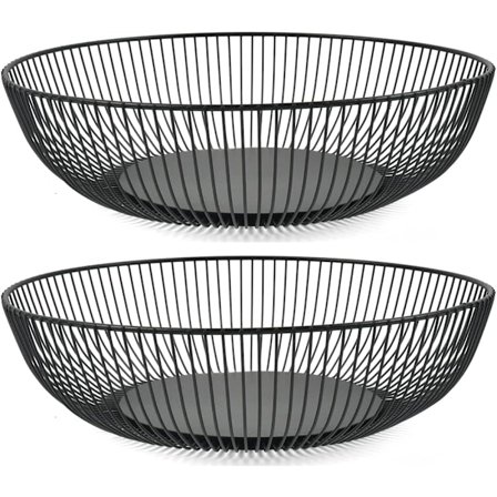 2 ST Svarta Trådfruktskålar, Fruktskål, Metall, 28x7,5cm Skål, Rund Ståltråd, Modern Fruktskål för Frukt Grönsaker Snacks