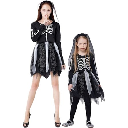 Halloween-asu Kuolleiden päivä, Dia de los Muertos -mekko, morsian la Catrina -asu, luurankoasu lapsille naisille naisille Musta-tyttö