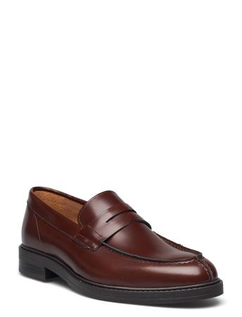Slhblake Leather Penny Loafer B Loaferit Matalat Kengät Ruskea Selected Homme
