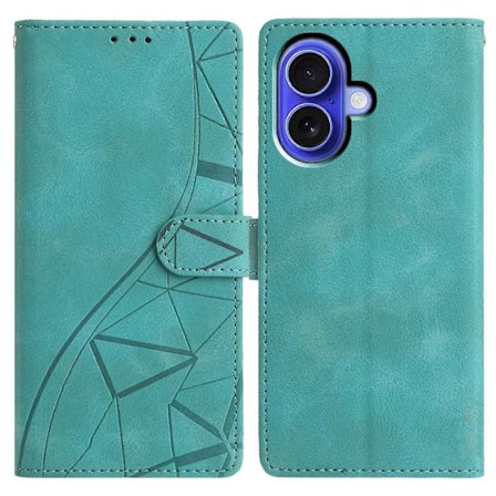 Kompatibel med iPhone 16 Fodral Plånboksställ Präglat Triangelmönster Läder Telefon Flipfodral-lingling}