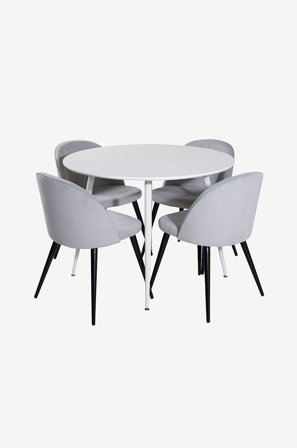 Venture Home - Spisegruppe Plaza med 4 stk spisestoler Velvet - Hvit - Spisegrupper - Fra Homeroom