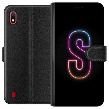 Kompatibel Tegnebogsetui til Samsung Samsung Galaxy A10 Neonbogstav S i lyserød og blå toner mod en mørk baggrund, stilfuld bogstavkunst med retro-
