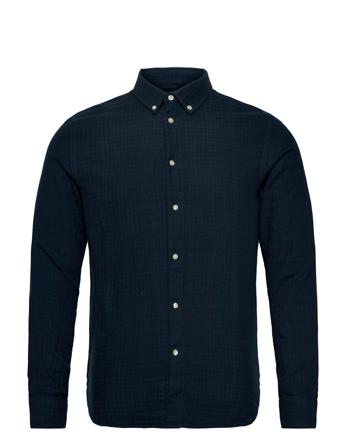 Double Layer Checked Custom Fit Shi Skjorte Casual Sort Knowledge Cotton Apparel