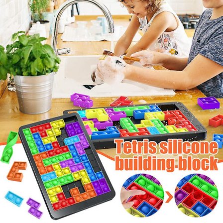 2 i 1 Push Pop It Bubble Jigsaw Pusle Småbarn Tetris Byggeklods Brætspil Børn Angst Relief Fidget Sanselegetøj Gave