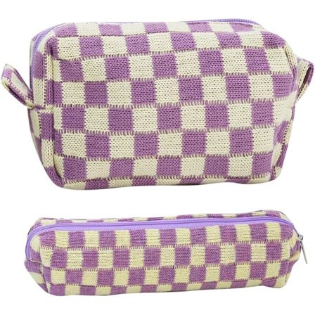 2 stk. ternede kosmetiktasker penalhus bærbar rejse toilettaske ternede penalhuse makeupbørster opbevaringspose papirorganisator