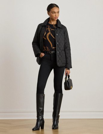 Lauren Ralph Lauren Faux-Leather-Trim Diamond-Quilted Jacket - Black - L