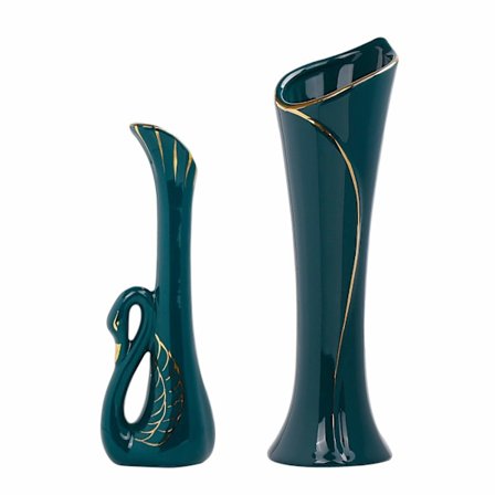 Blomster vase sett med 2, tørr og våt blomsterarrangement beholder elegant hjemmedekor keramisk vase med svanehalsform, grønn