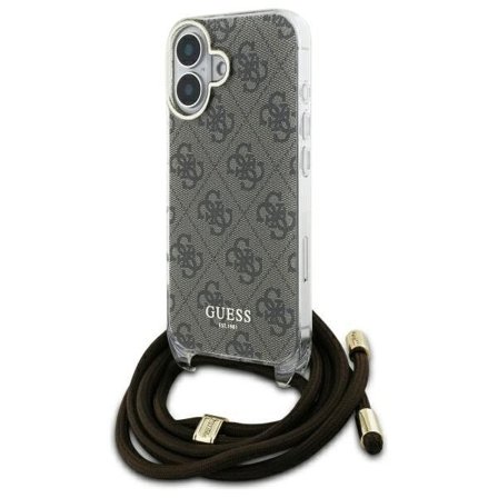 Guess Crossbody Cord 4G Print Case, jossa on kiinnityslenkki iPhone 16:lle - ruskea
